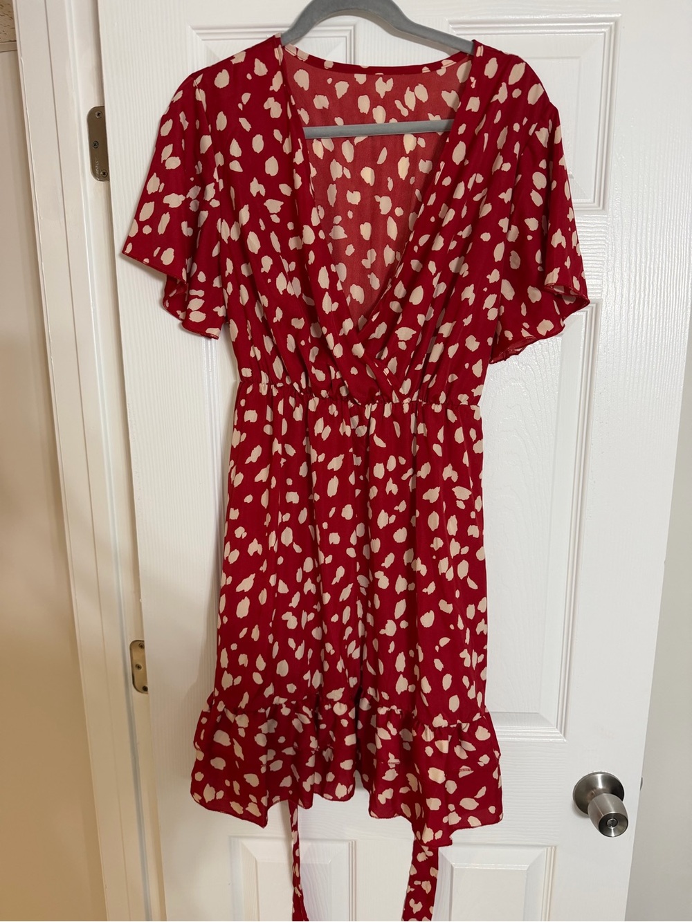SHEIN Red Midi Dress with Cream Spot Print